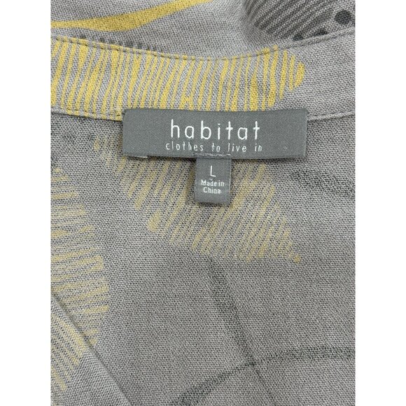 Habitat Button-Up Top Tunic 1/2 Sleeve Gray Yellow Floral Lagenlook Women Size L - Picture 4 of 8